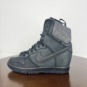 Nike Dunk Sky Hi Boots Sneakers Women's 8 Black Leather Hidden Wedge 684954-002